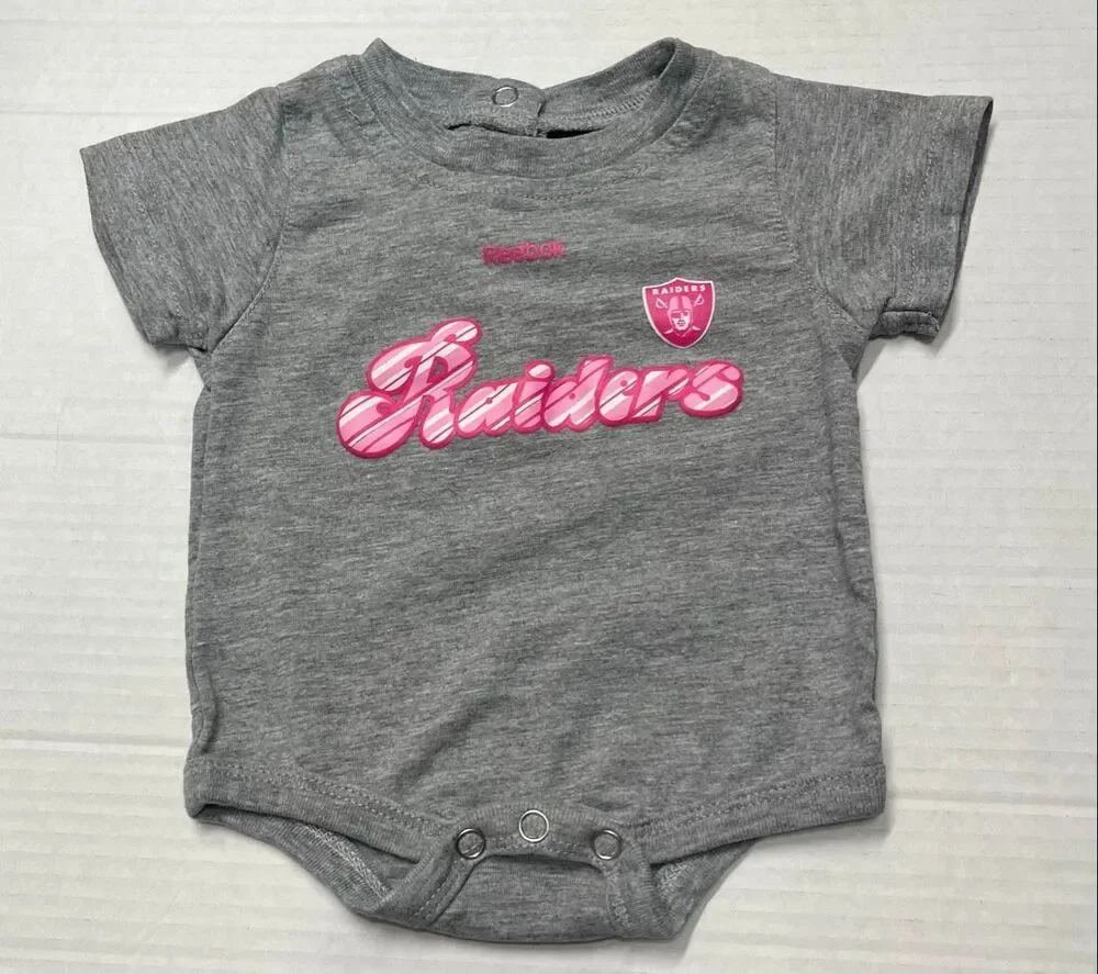 Team Apparel Reebok Kids Gray And Pink Raiders Bodysuit   Size 0/3 Months